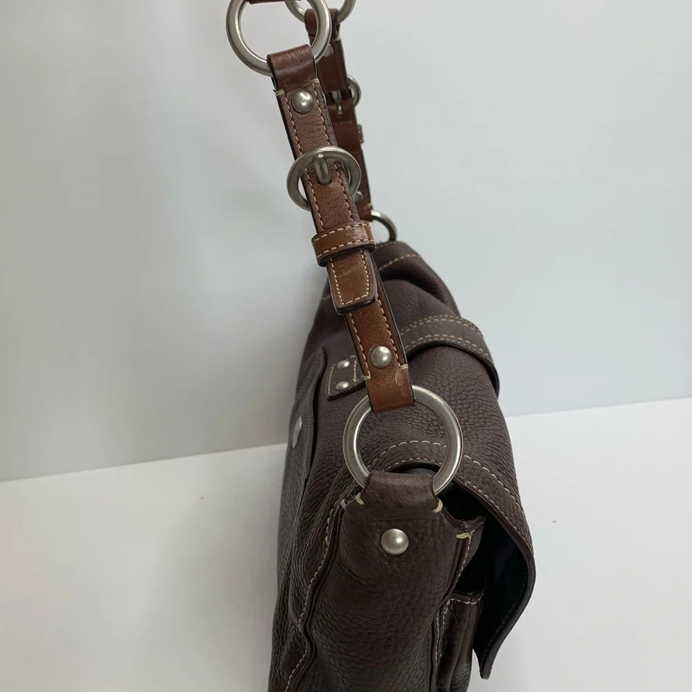 Vintage Y2K Coach Chelsea Bag Flap Hobo Brown Pebbled Leather Snap Closure‎